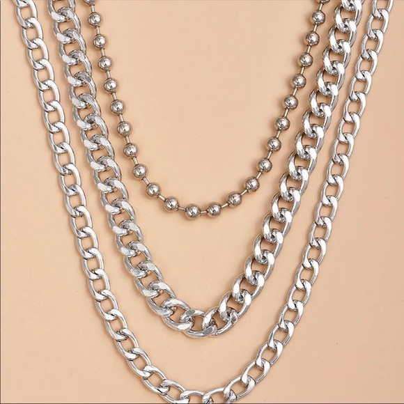 New Silver Bead Chain Multilevel Female Necklace - Picture 2 of 4
